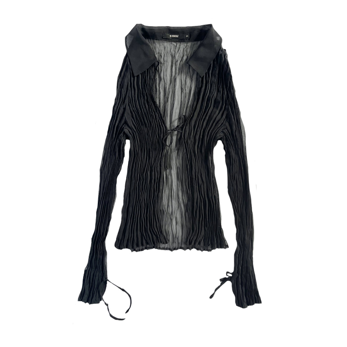 Pleated black mesh tie shirt