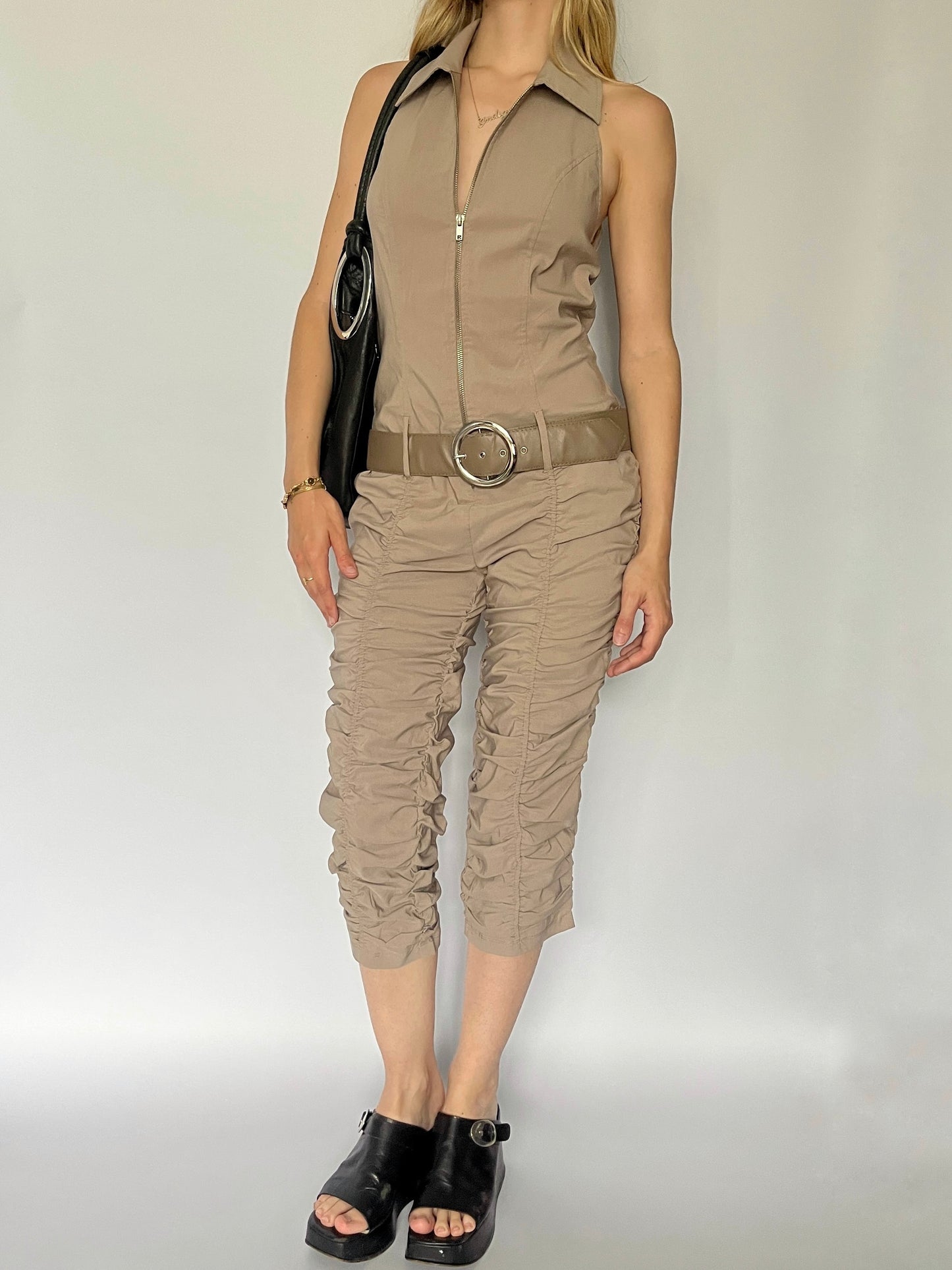Rouched capri jumpsuit