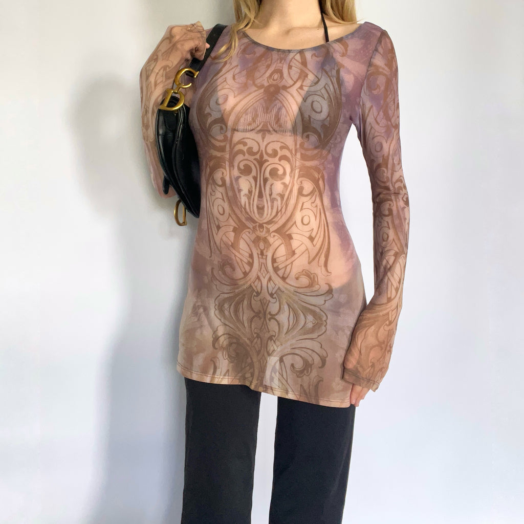 Gothic tribal mesh long sleeve top