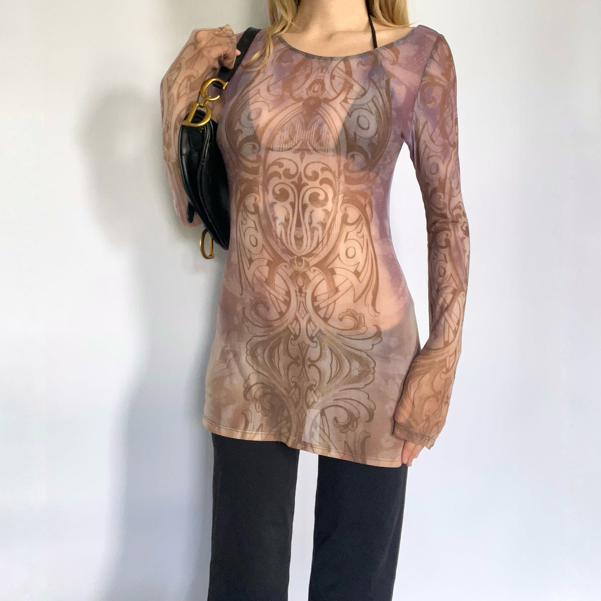 Gothic tribal mesh long sleeve top