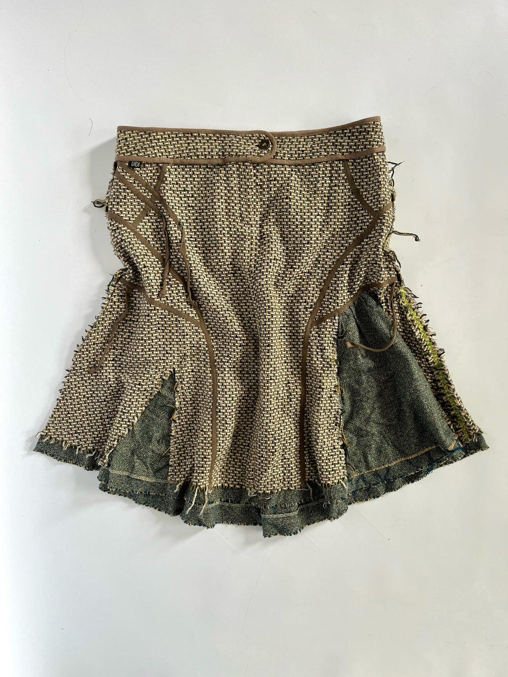 Distressed tweed knee length skirt