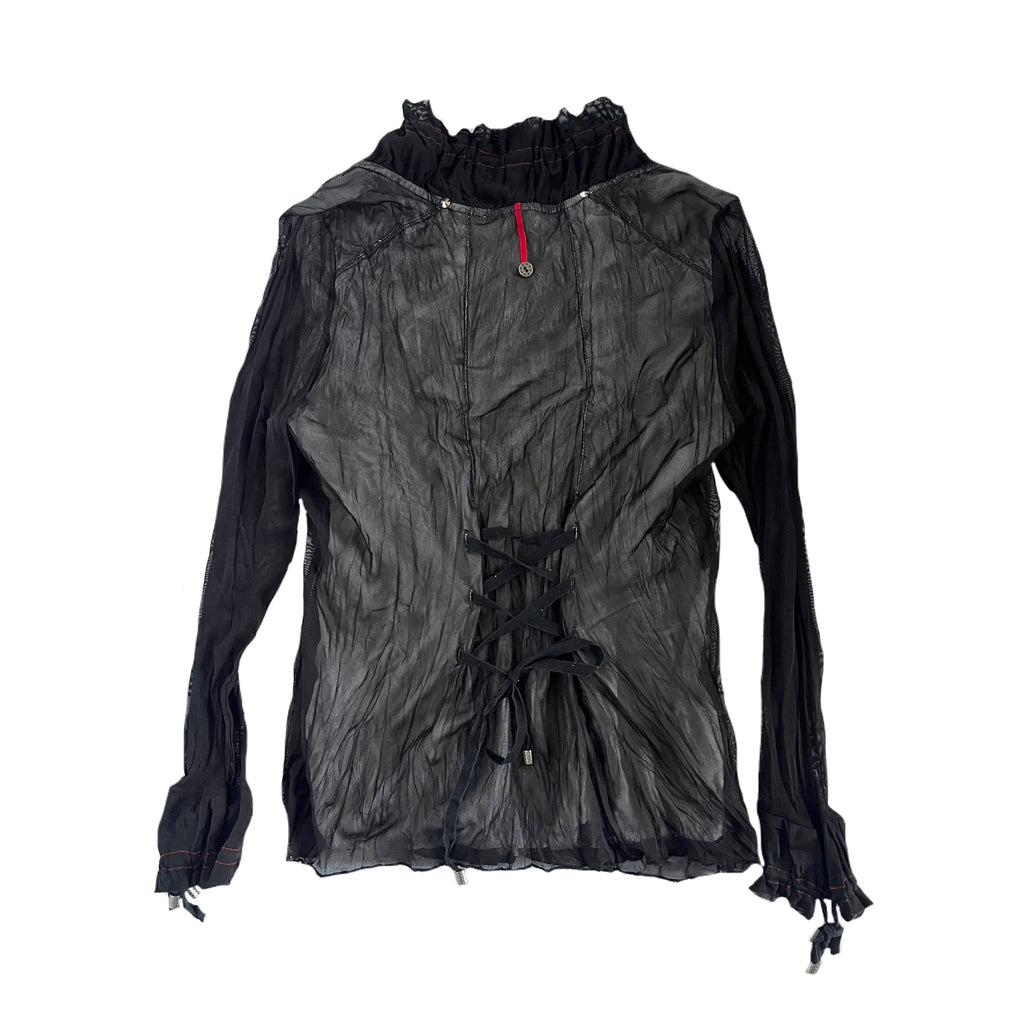 Mesh lace up cardigan