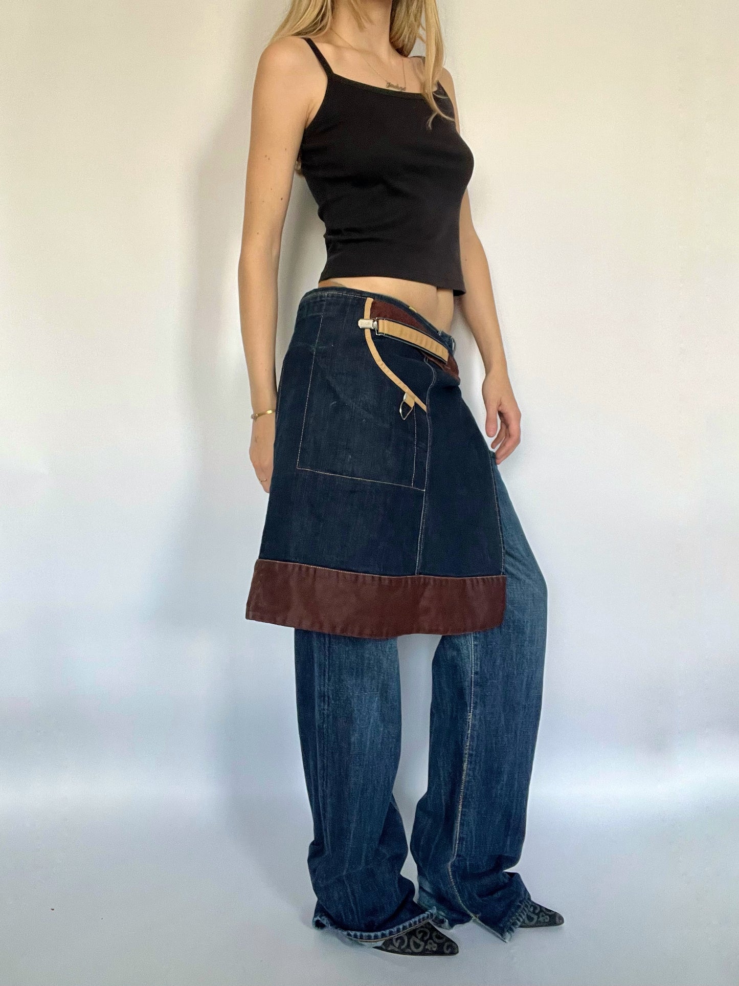 Denim utility belt skirt