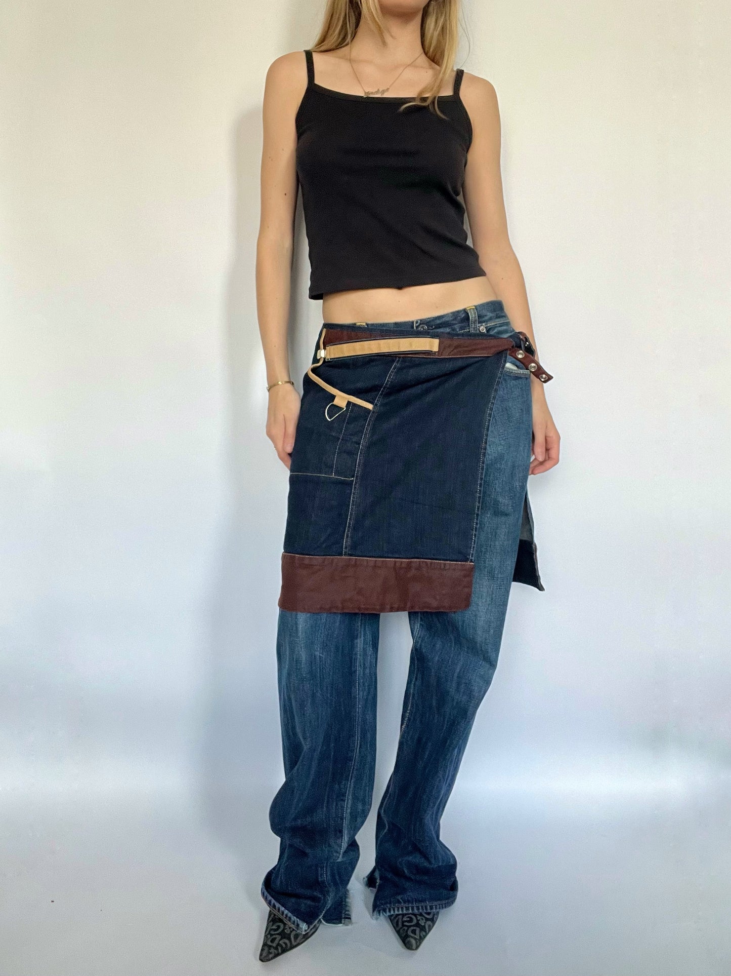 Denim utility belt skirt