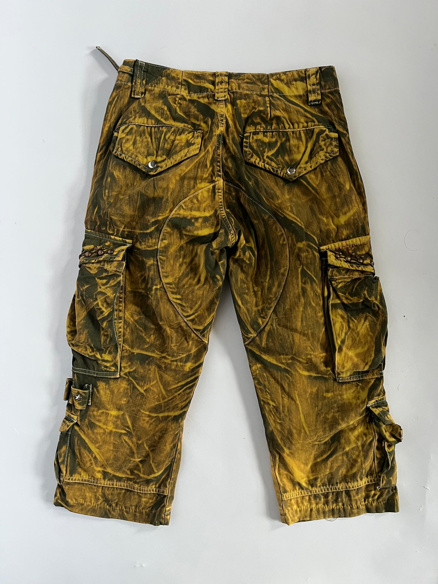 Tie dye studded cargo capris