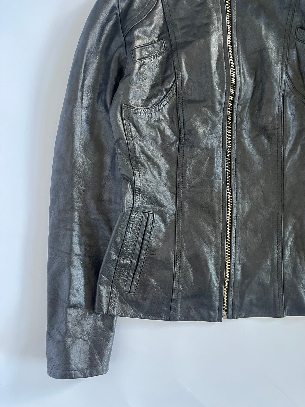 Black tight fit zip up leather jacket