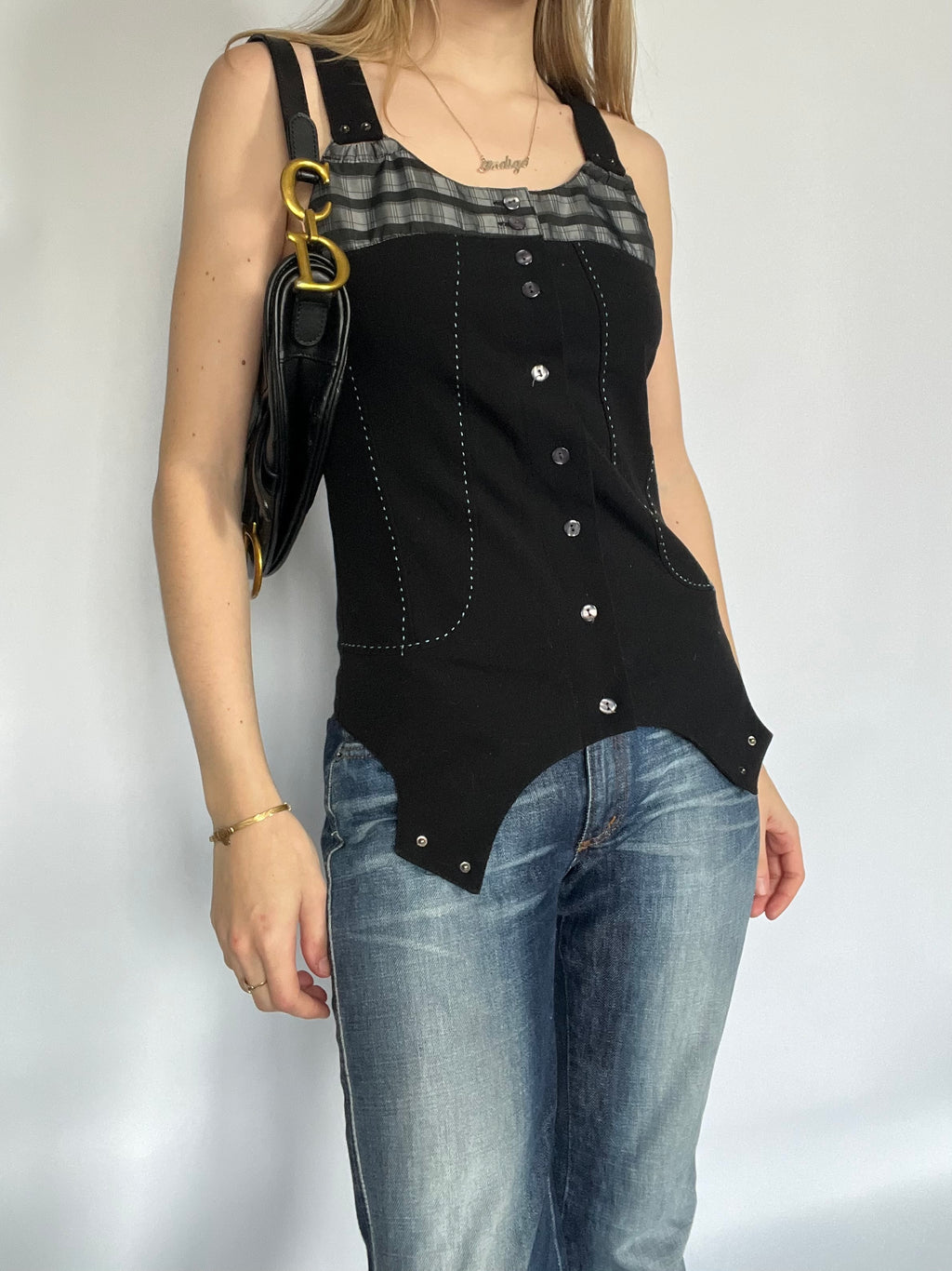 Tartan button up corset top