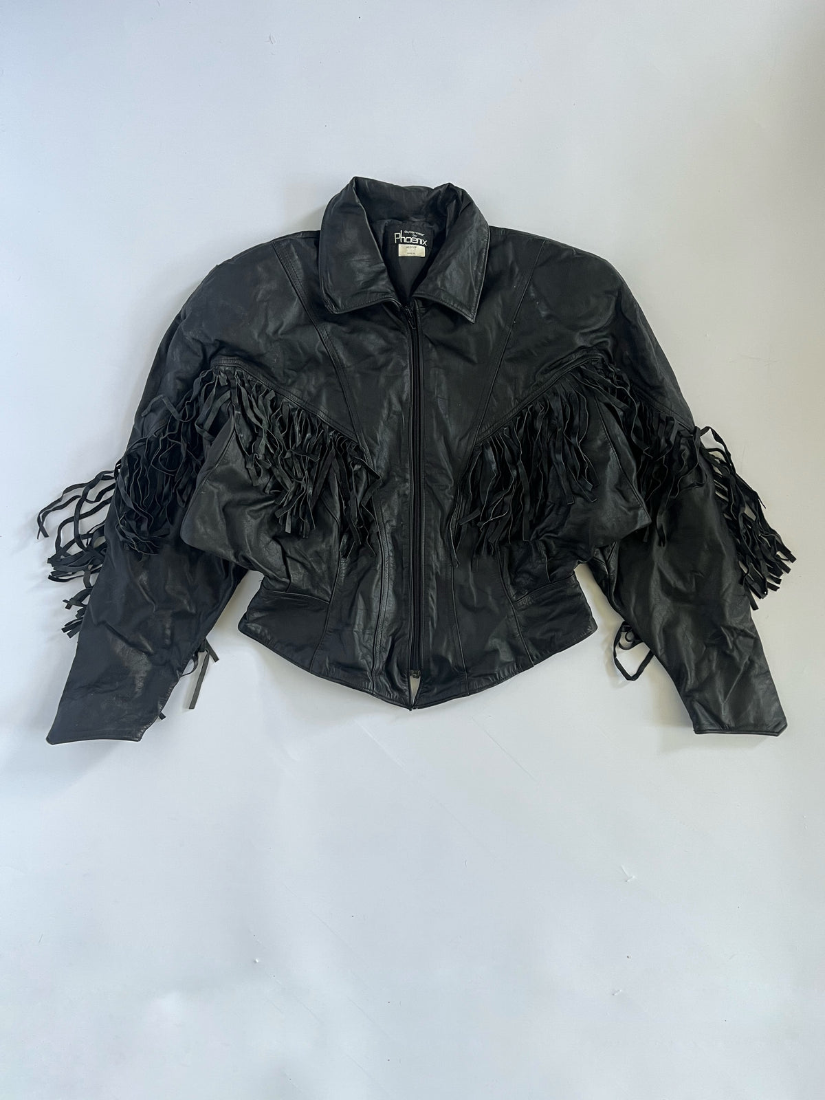 Black leather fringe western jacket