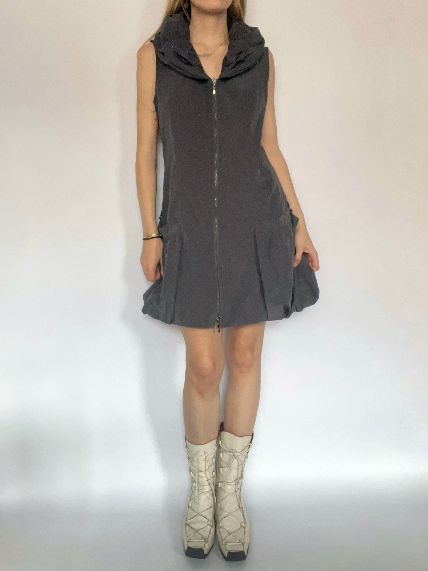 Grommet shell bubble mini dress