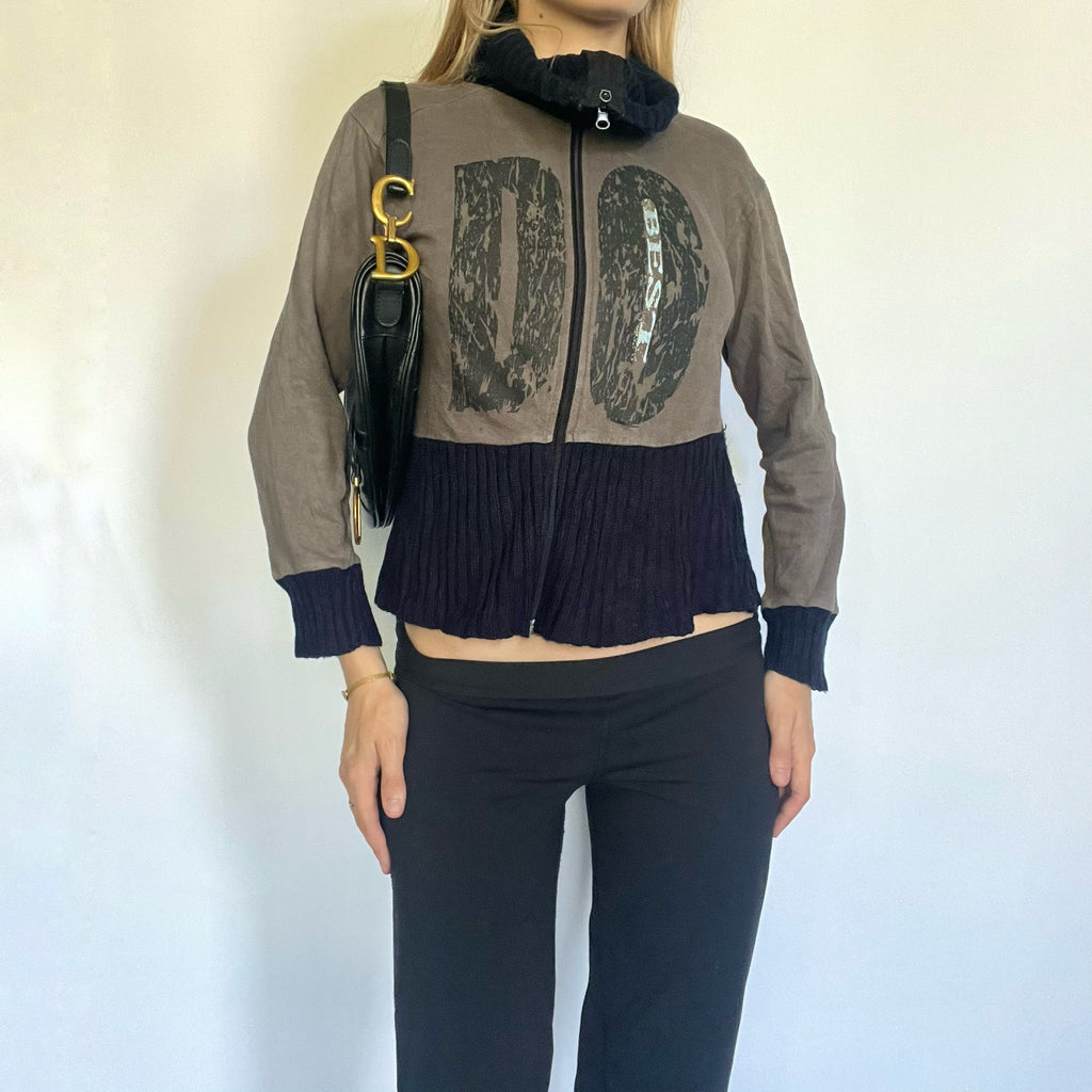 Grey & navy knit zip up jumper