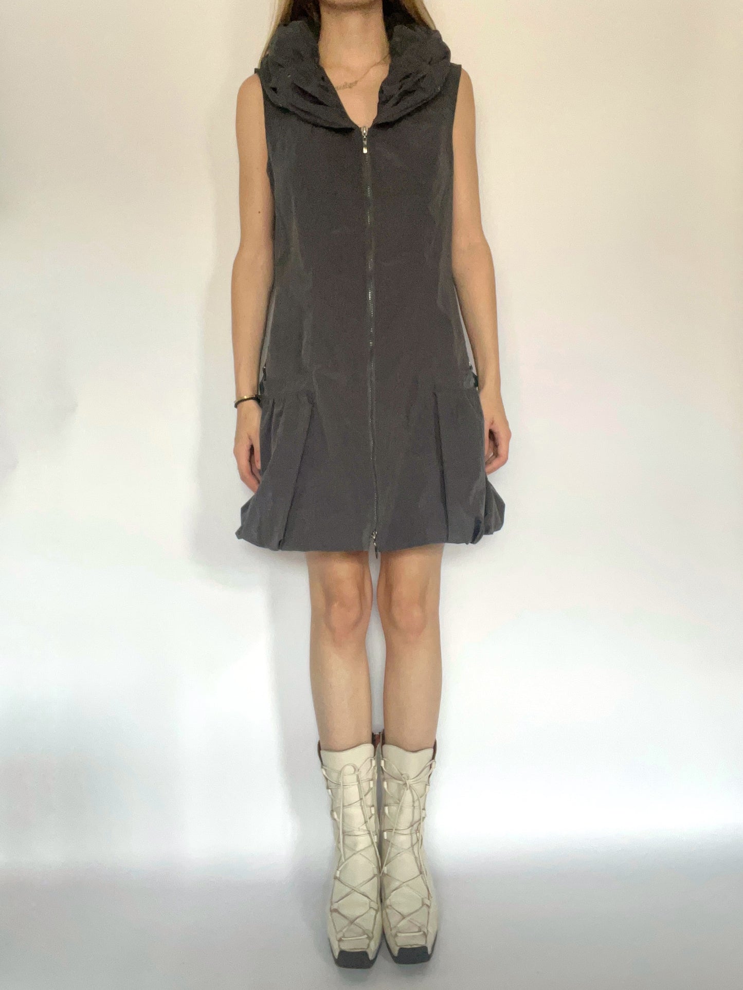 Grommet shell bubble mini dress