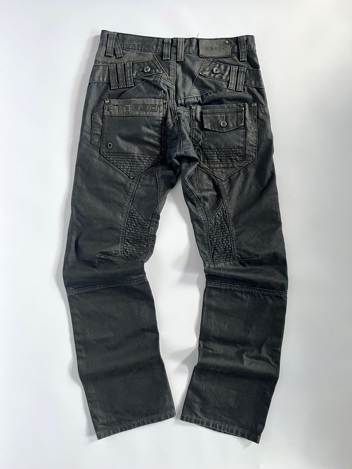 Black subversive Japanese style waxed straight leg jeans