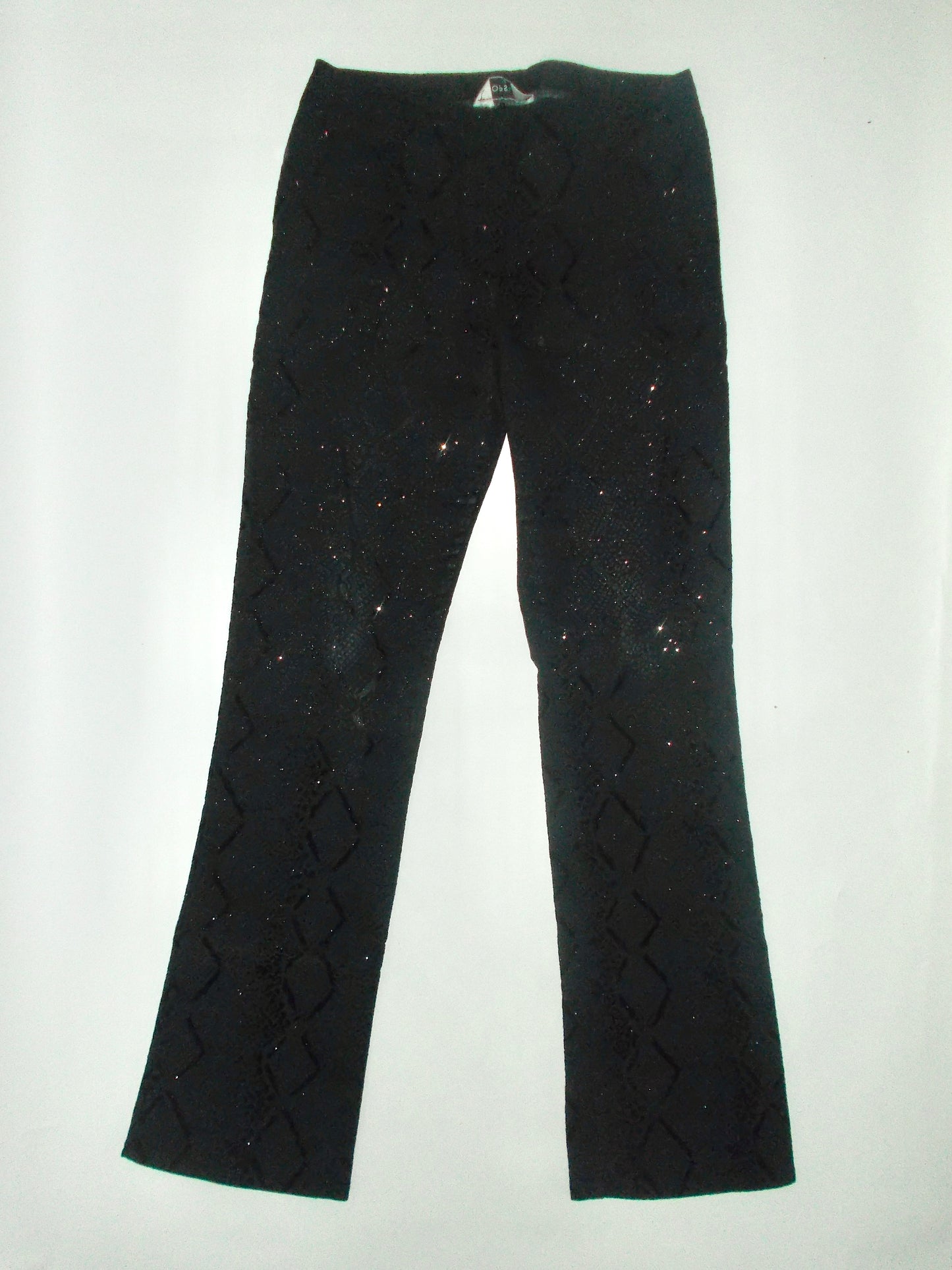 Black glittery snakeskin trousers