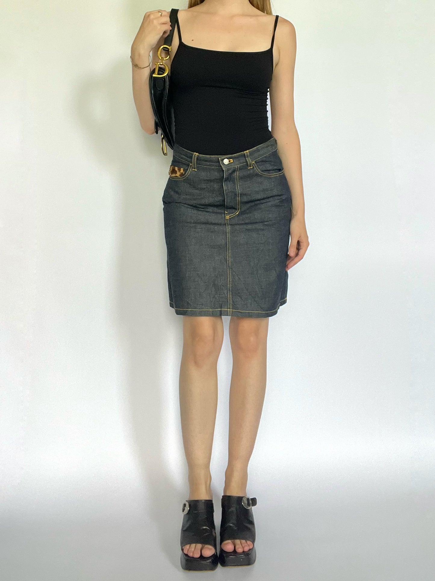 Japanese giraffe knee length denim skirt