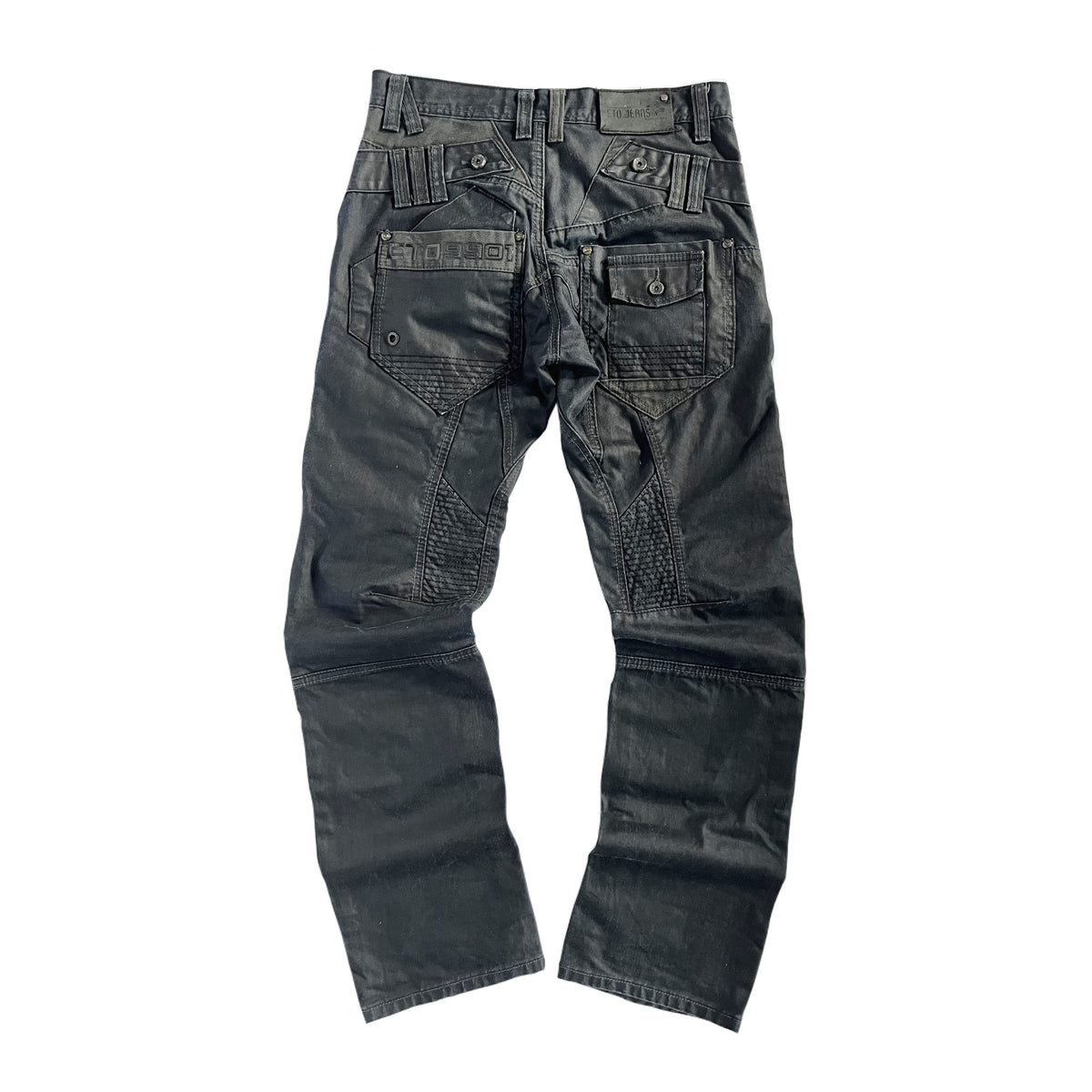 Black subversive Japanese style waxed straight leg jeans