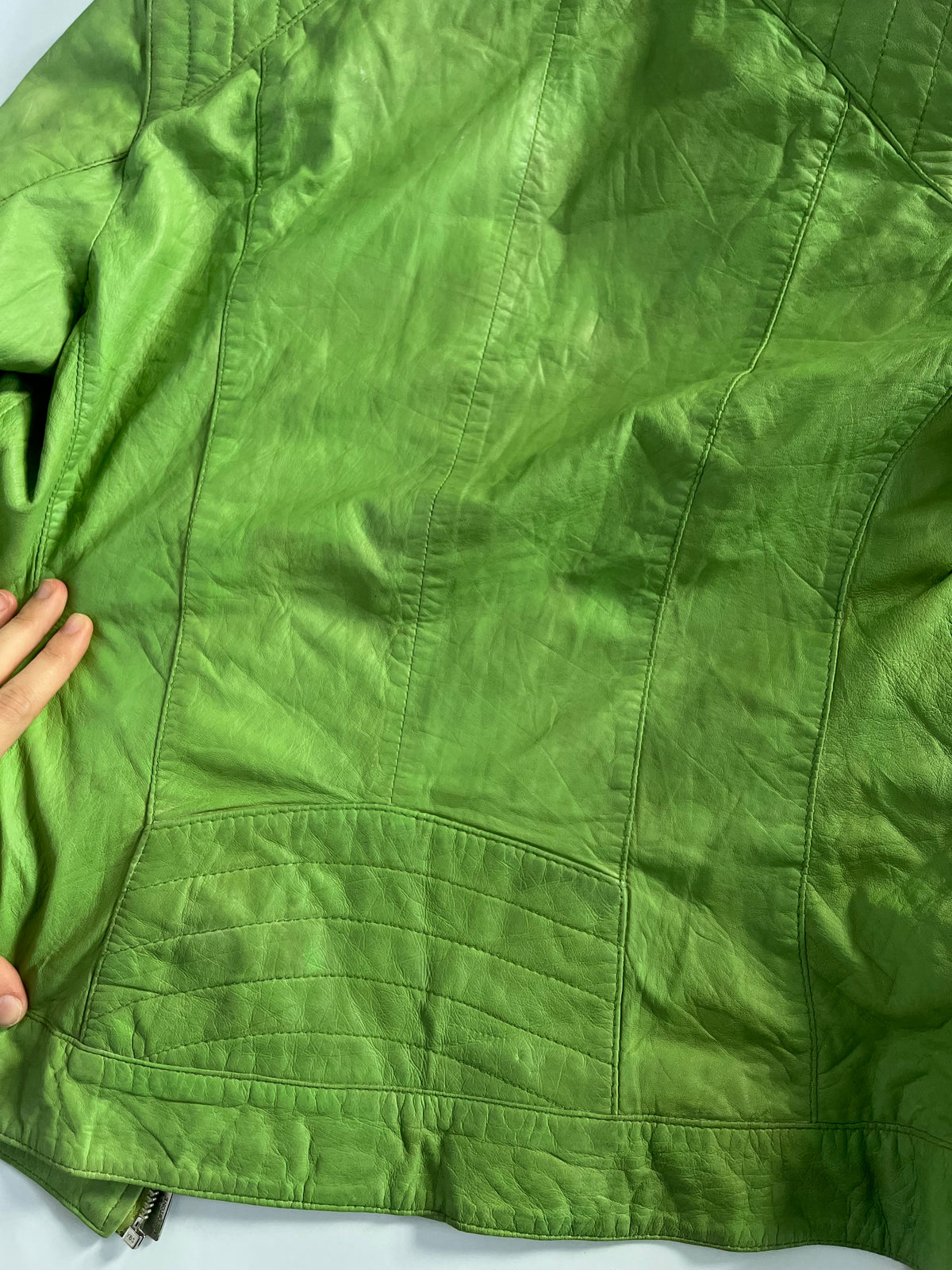 Lime green genuine leather moto jacket