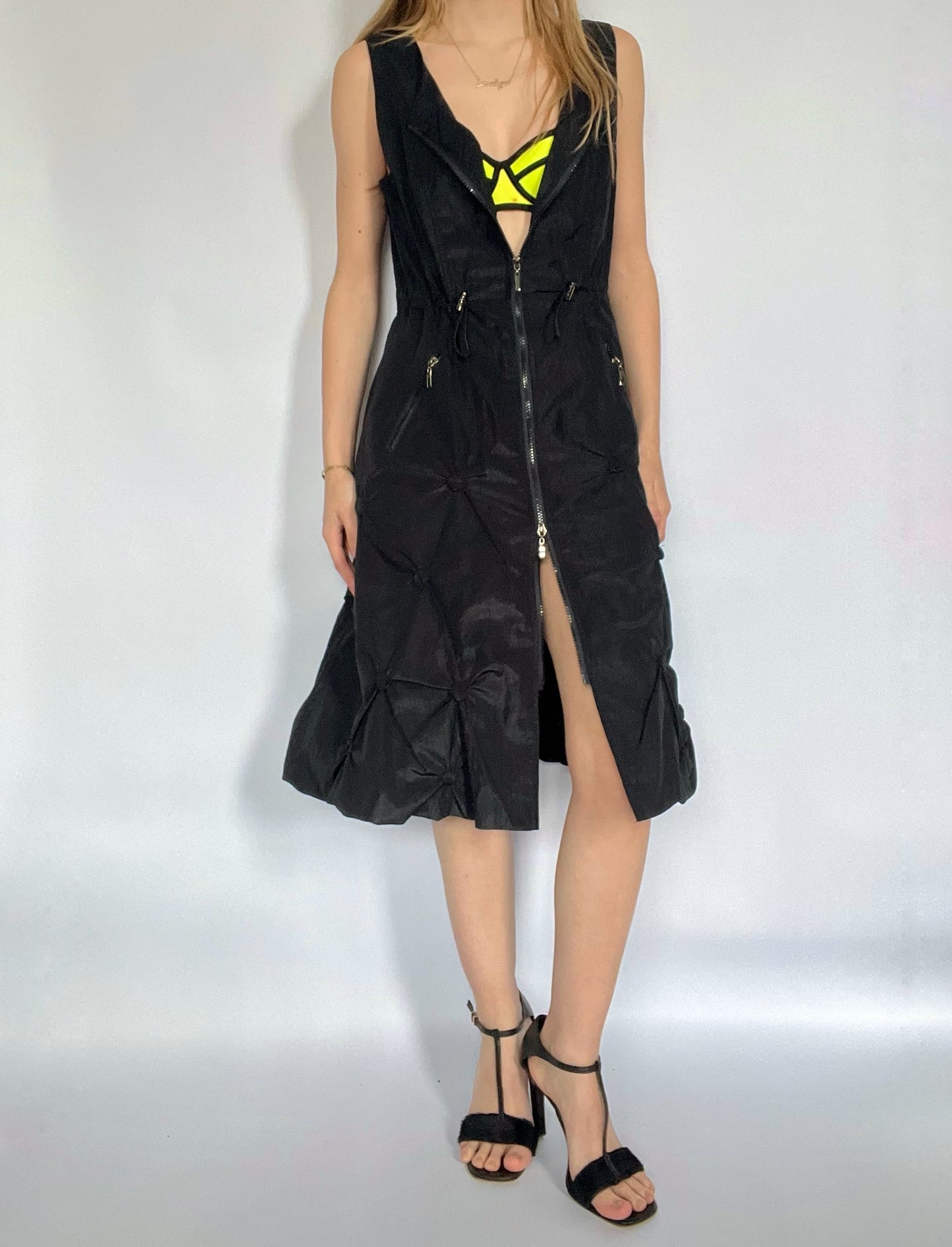 Black cargo zip up dress