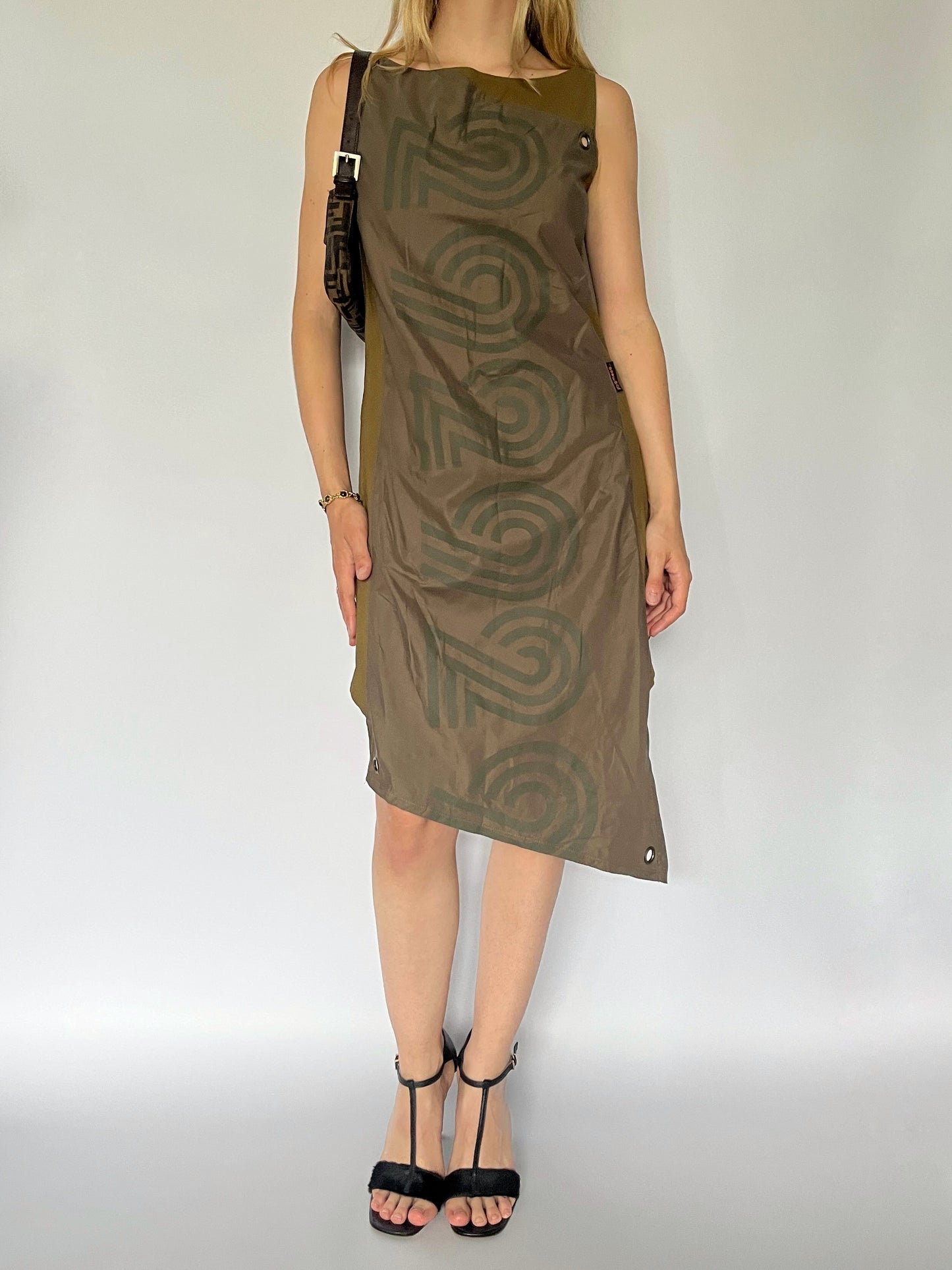 Khaki cargo grommet midi dress