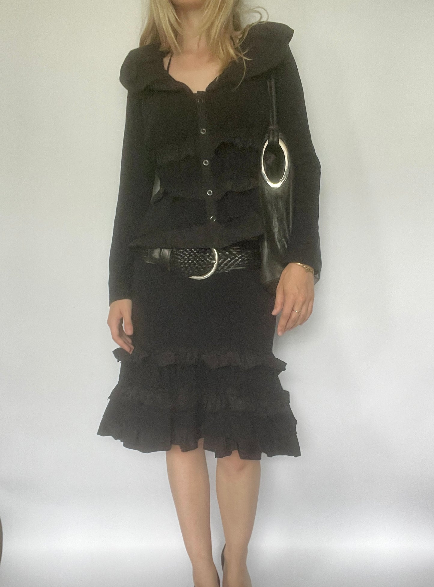 90’s shell ruffle skirt & blazer set