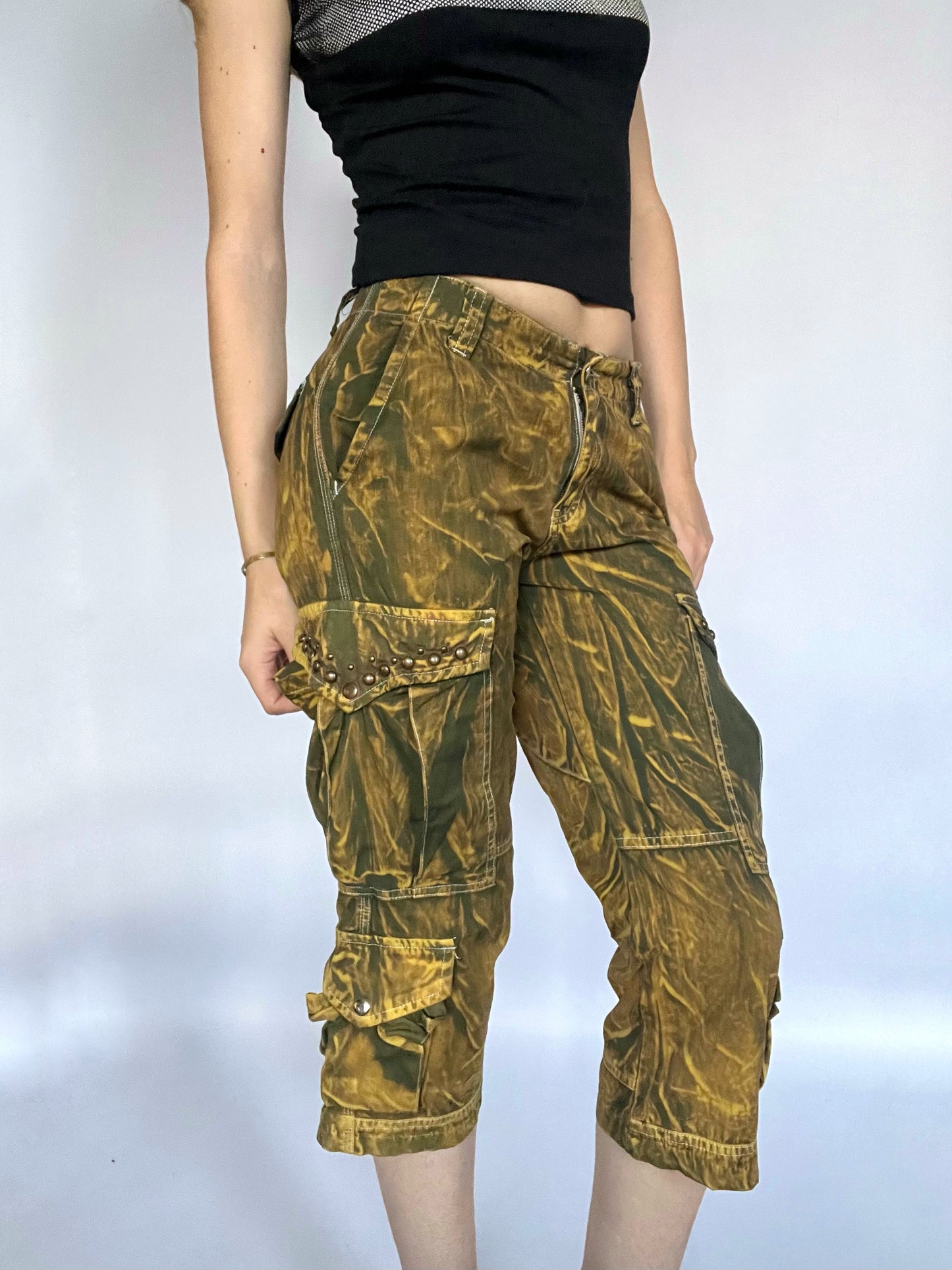 Tie dye studded cargo capris