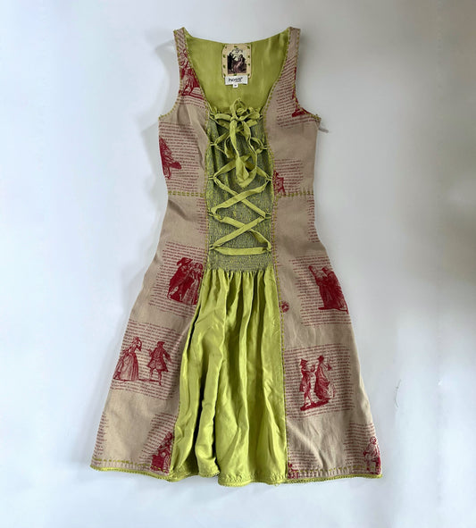 Green graphic lace up milk maid dress