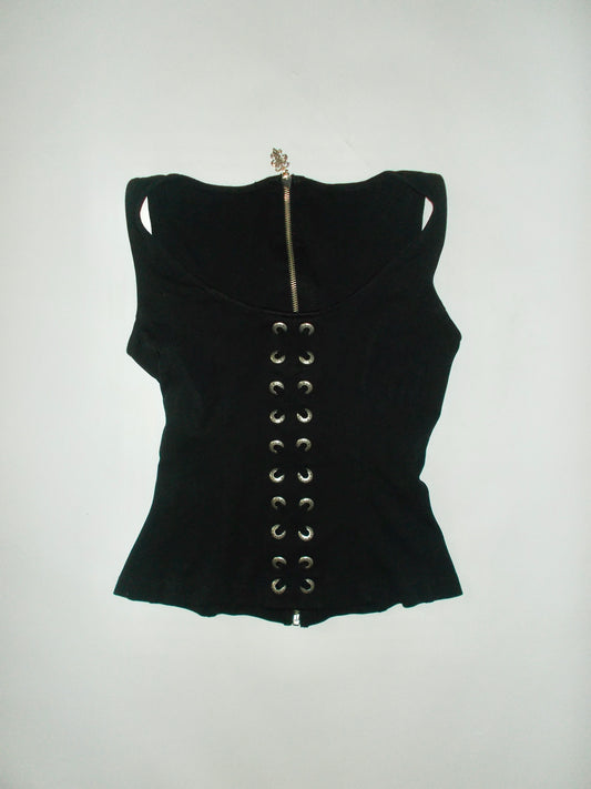 90’s black gothic lace up corset