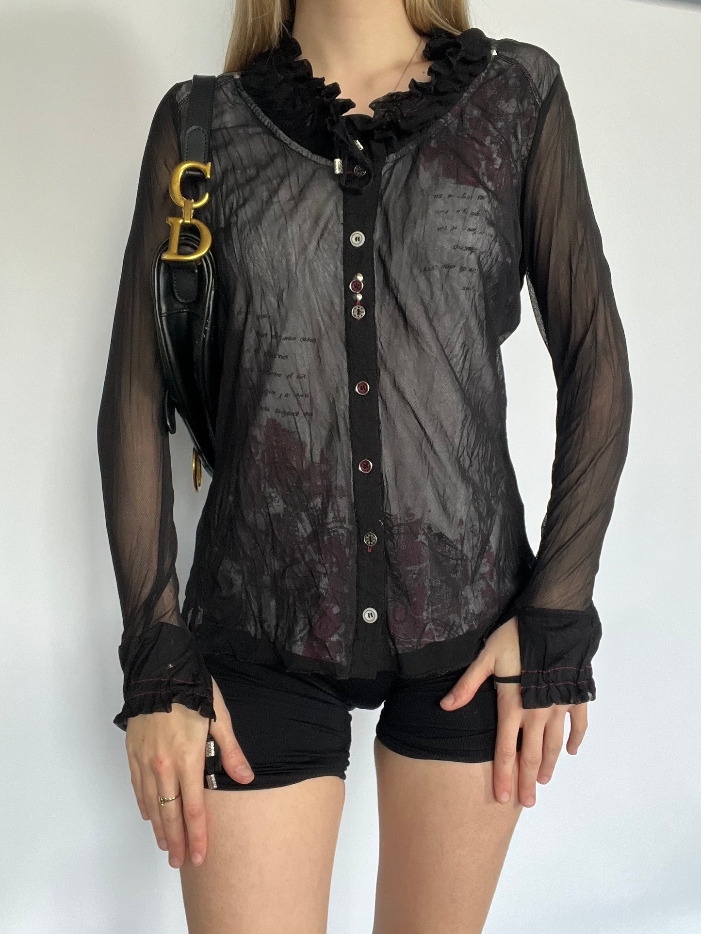 Mesh lace up cardigan
