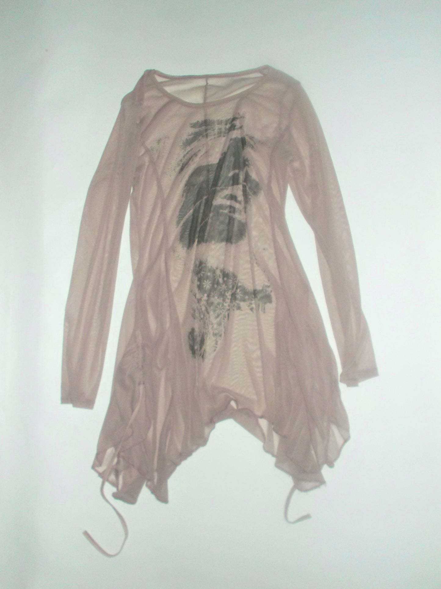 Asymmetric lilac face print mini dress