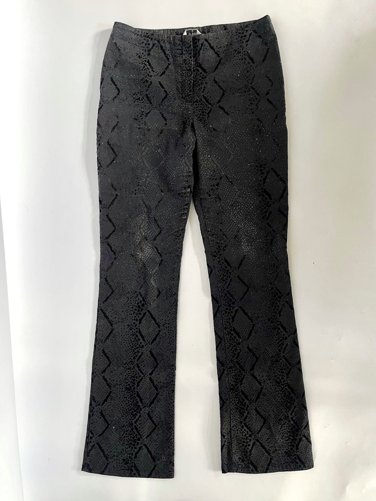 Black glittery snakeskin trousers