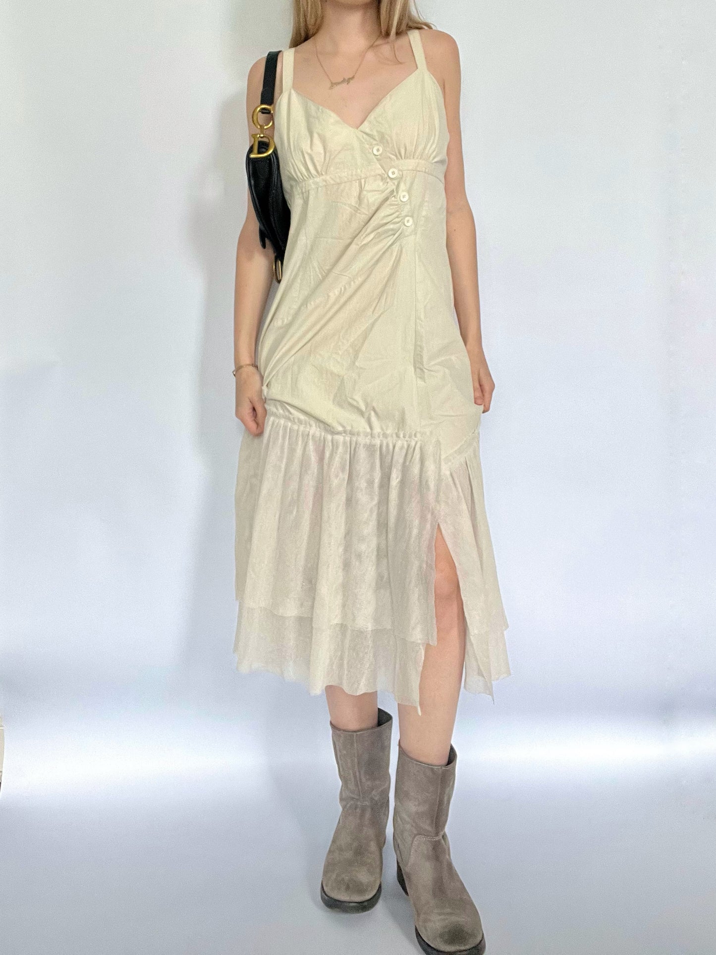 Cream cargo tulle midi dress