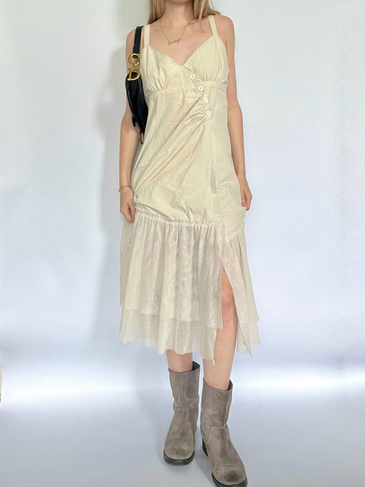Cream cargo tulle midi dress