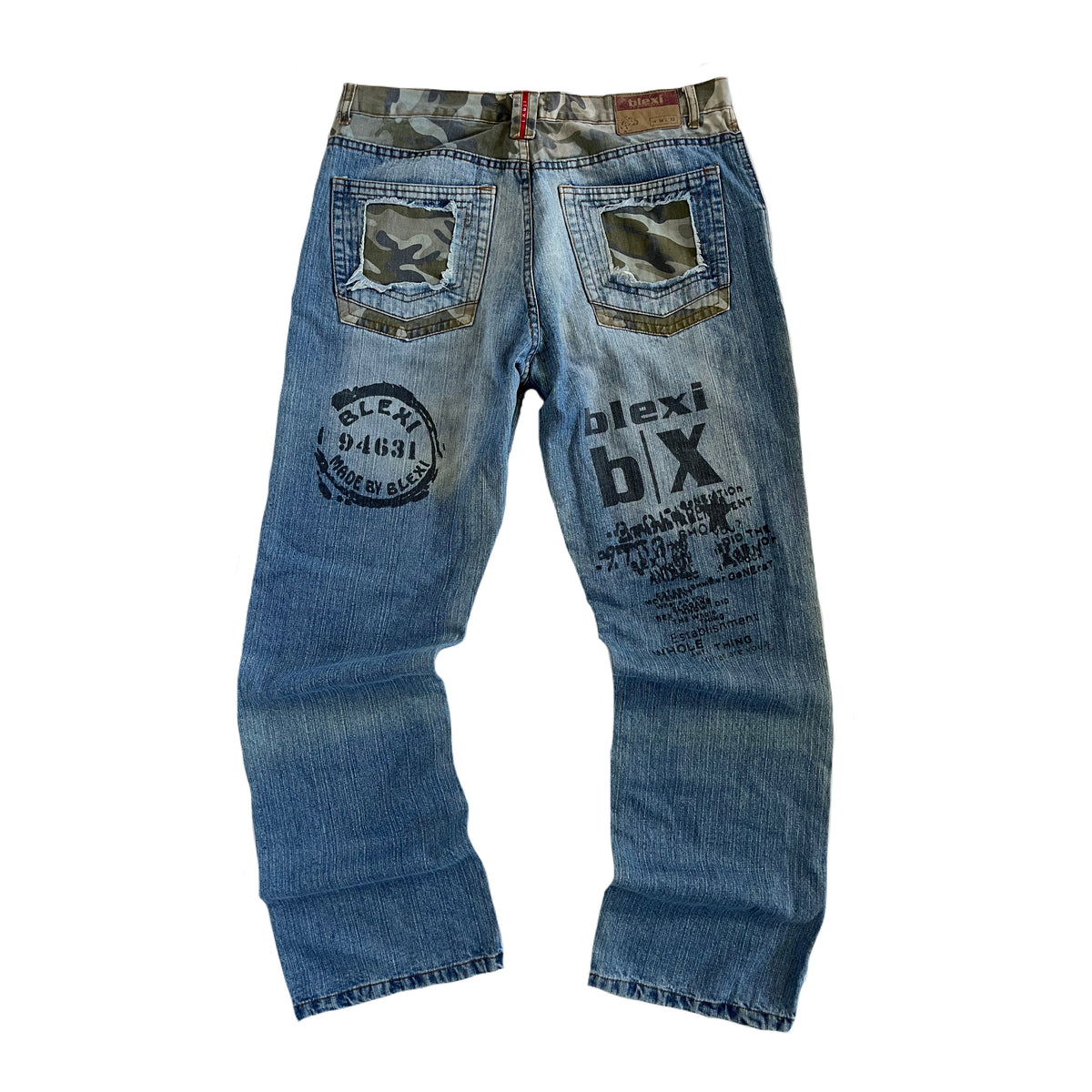 Camo distressed straight leg jeans