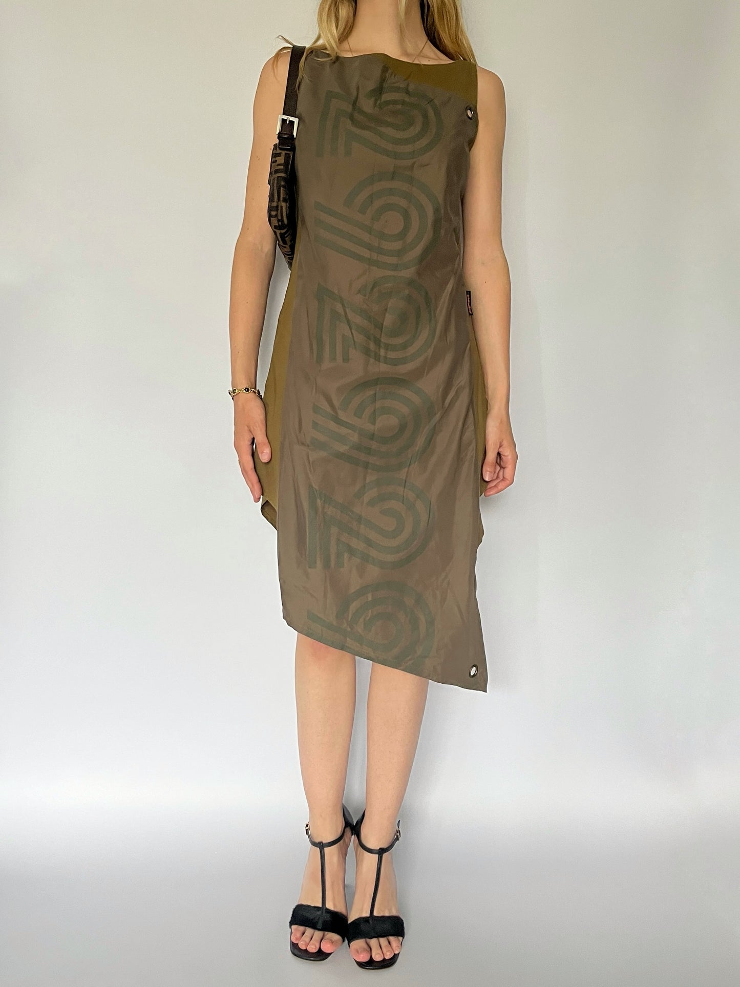Khaki cargo grommet midi dress
