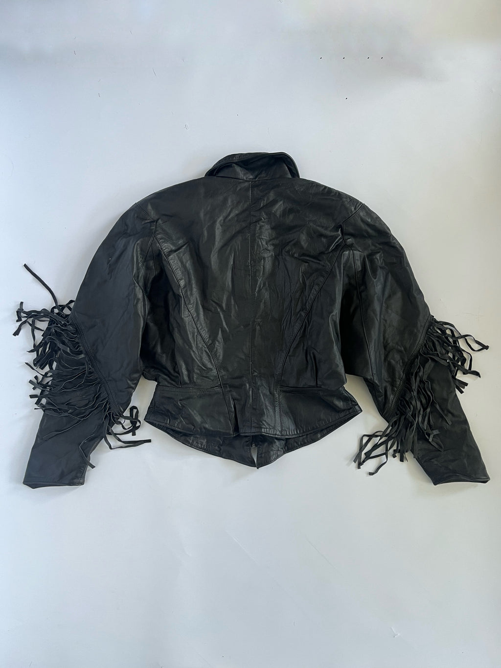 Black leather fringe western jacket