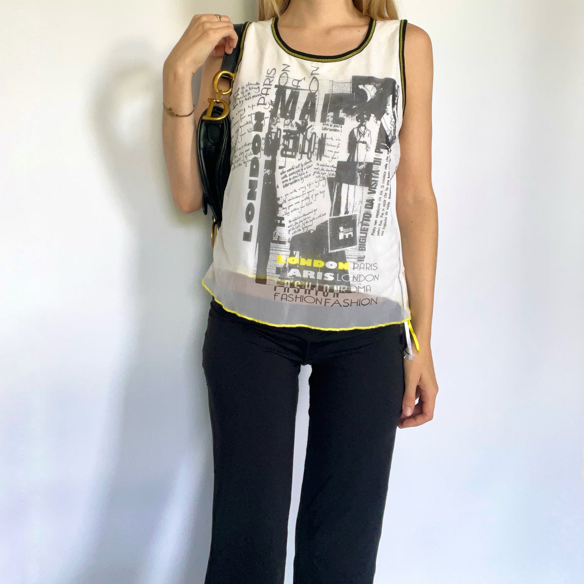 Subversive graphic mesh overlay tank top