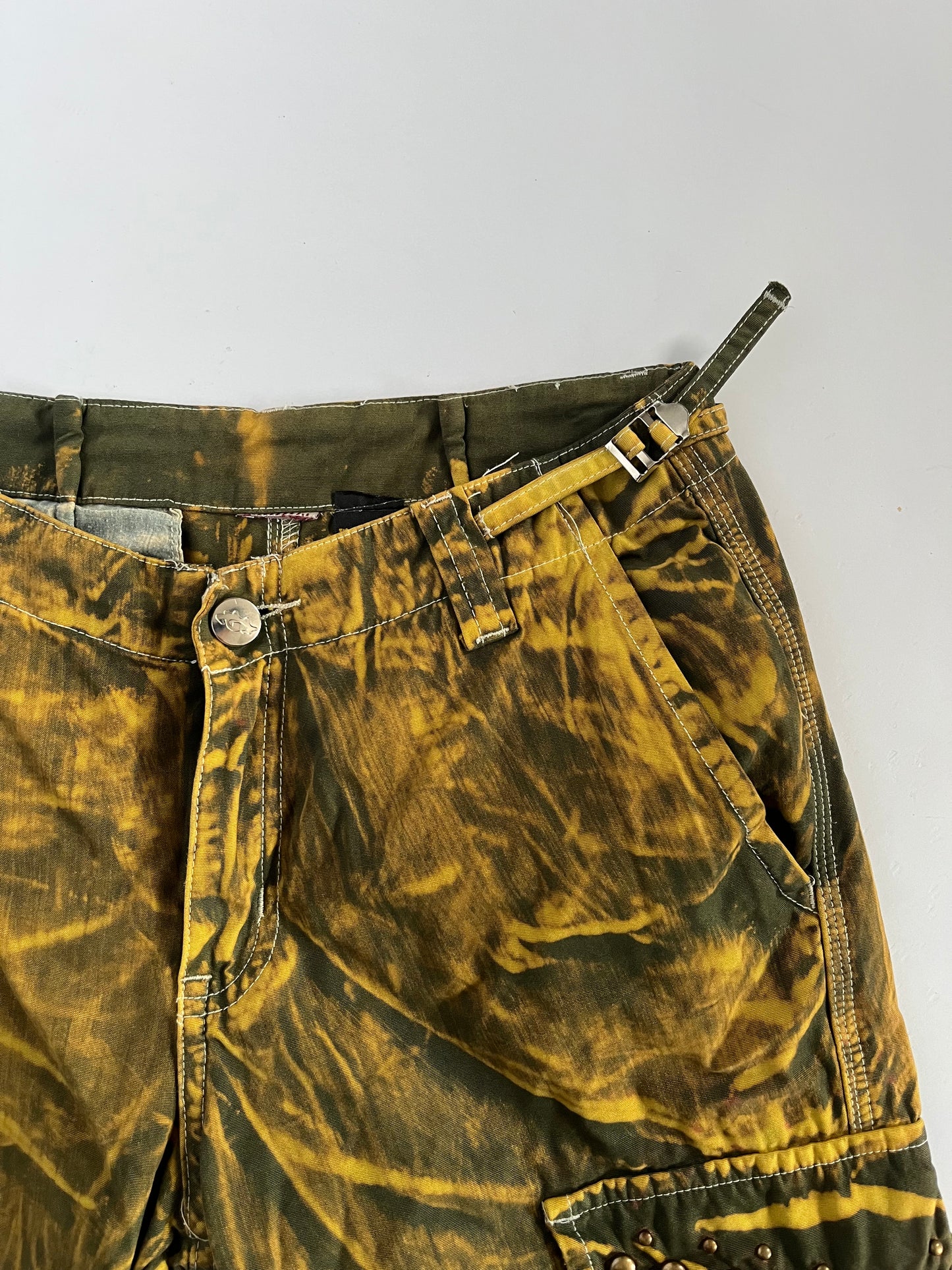 Tie dye studded cargo capris