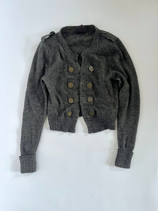 Grey military jacket knit cardigan