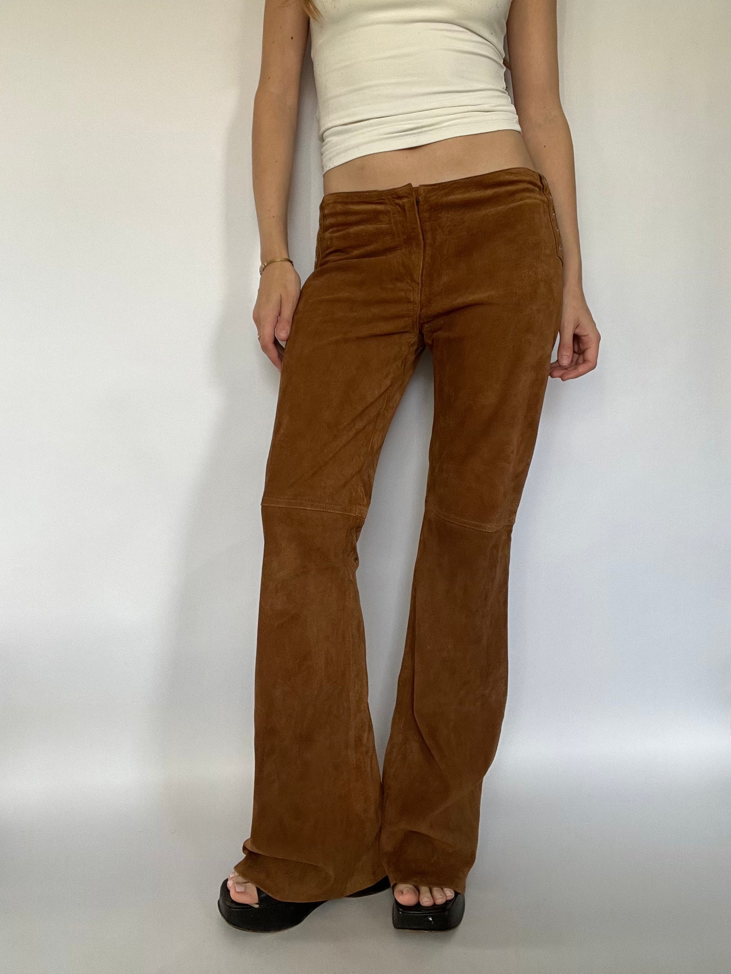 Genuine suede flare trousers