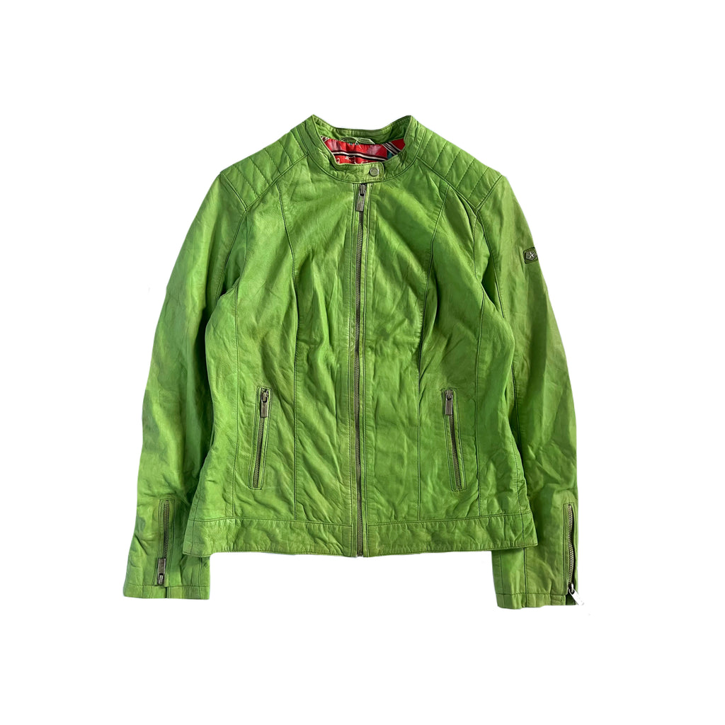 Lime green genuine leather moto jacket