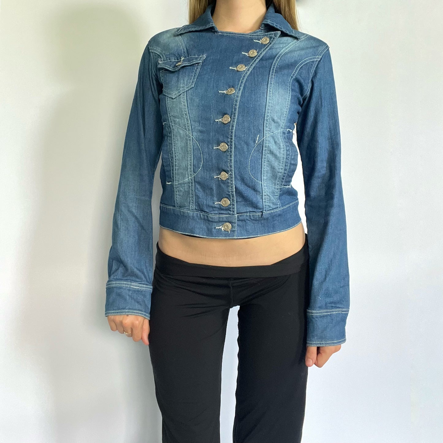 Asymmetric button up denim jacket