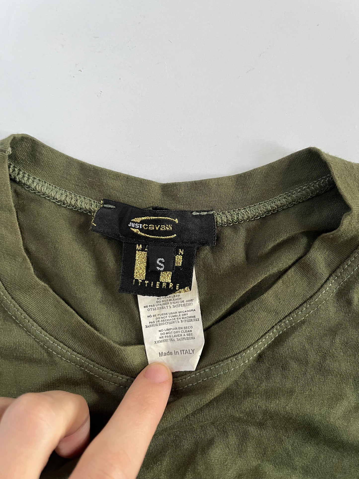 Just Cavalli khaki military graphic long sleeve top