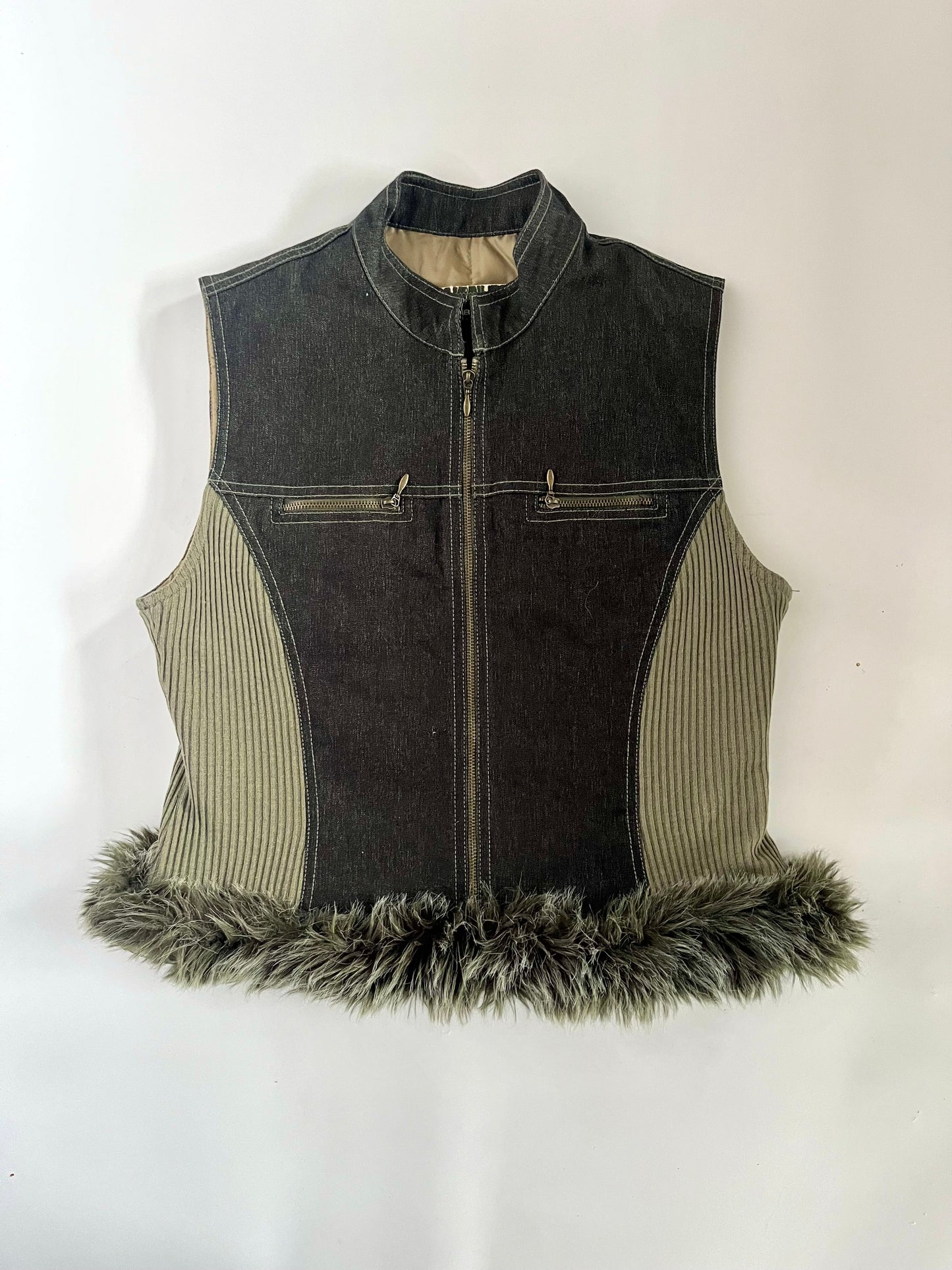 Denim fur trim gilet