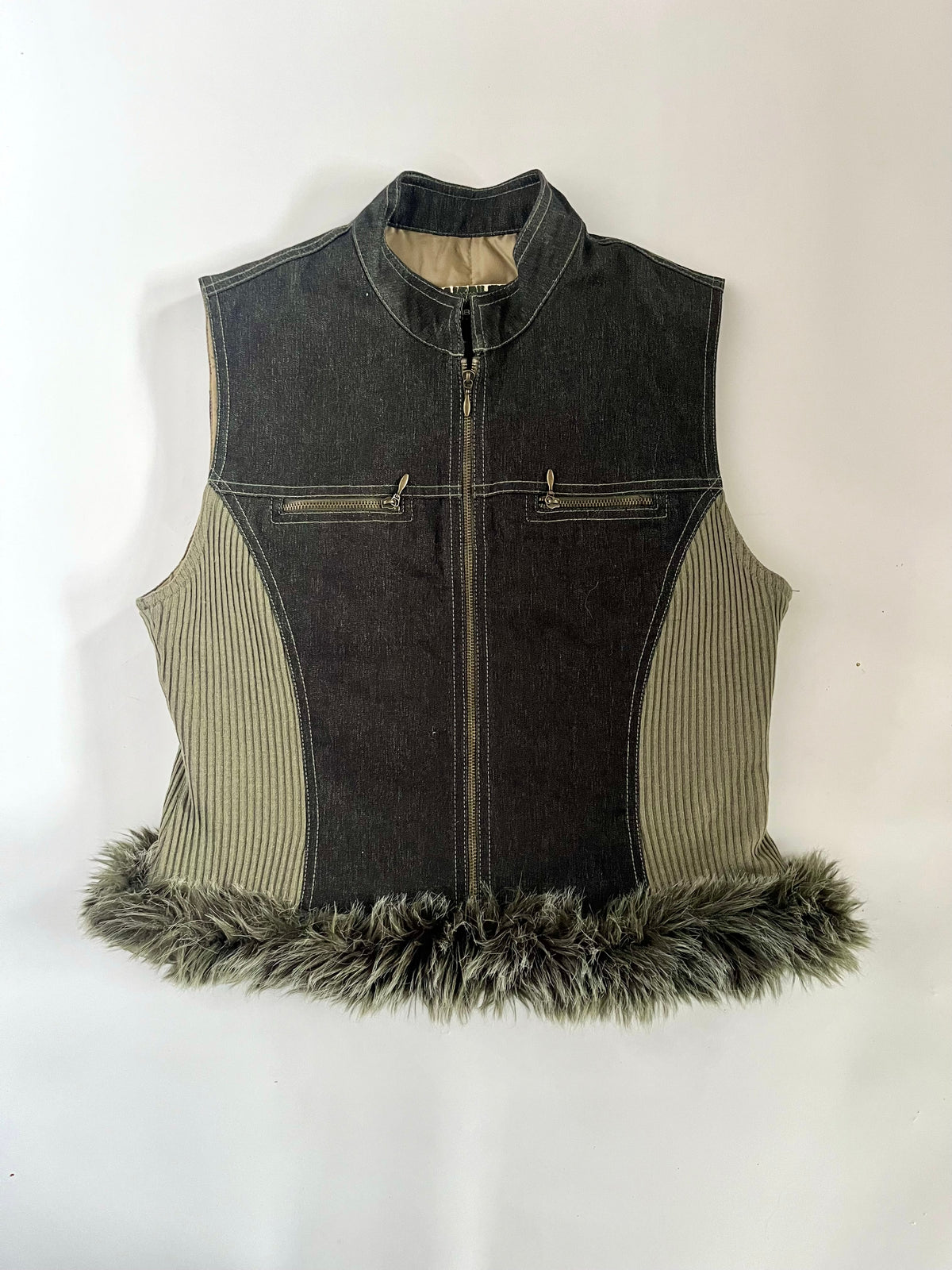 Denim fur trim gilet