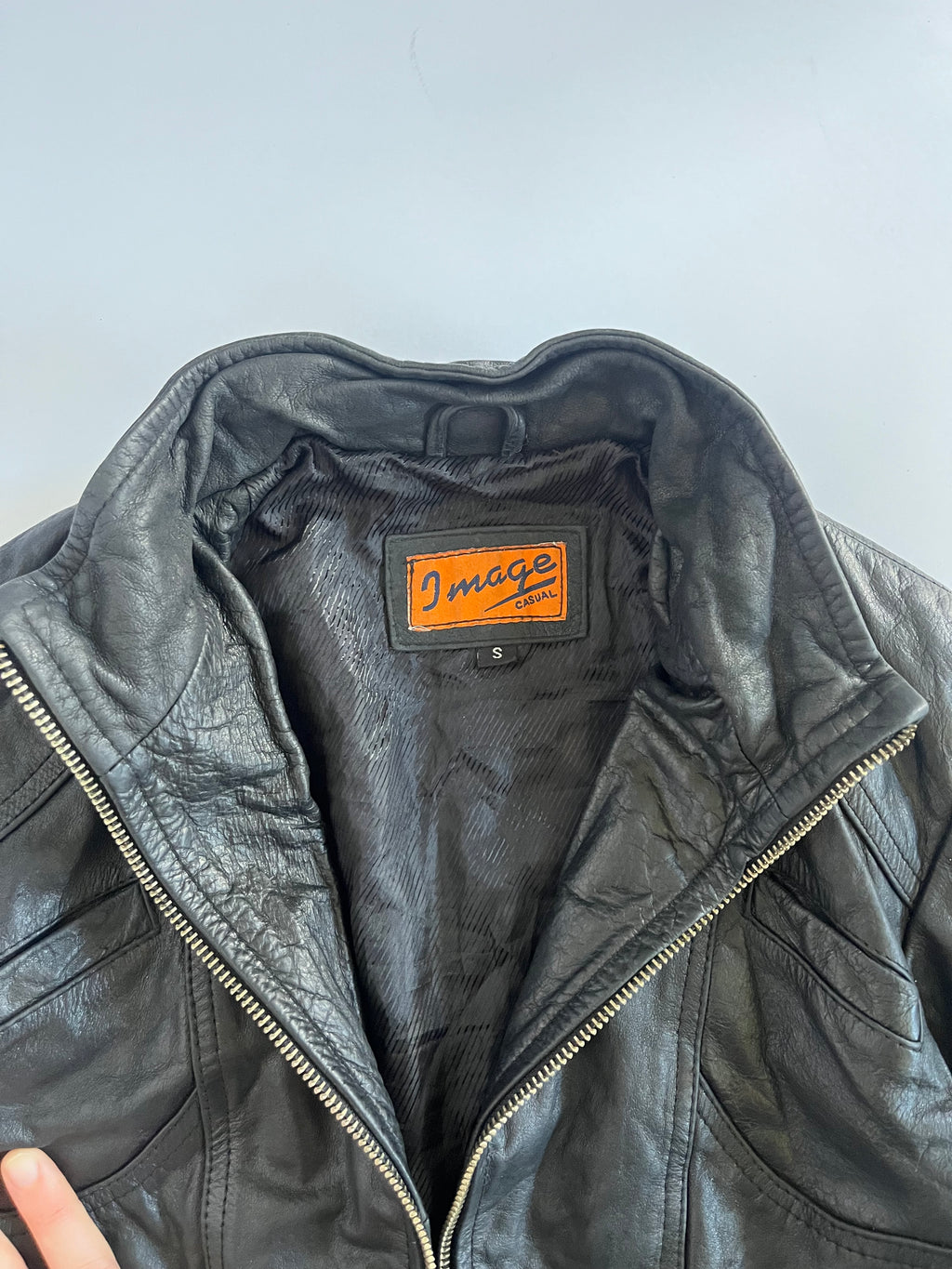 Black tight fit zip up leather jacket