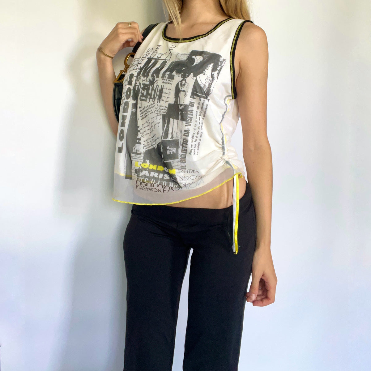 Subversive graphic mesh overlay tank top