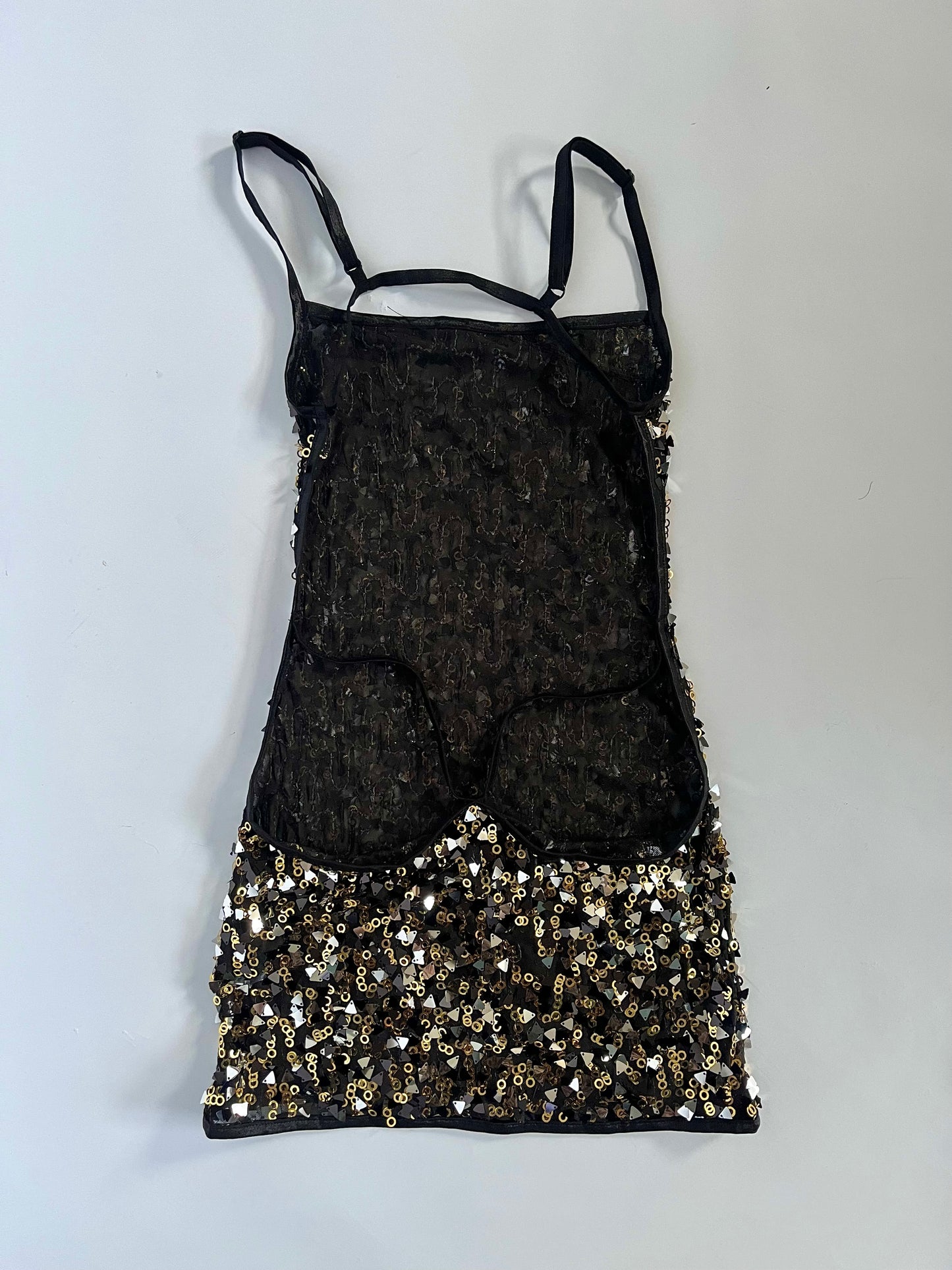 Sequin backless mesh mini dress