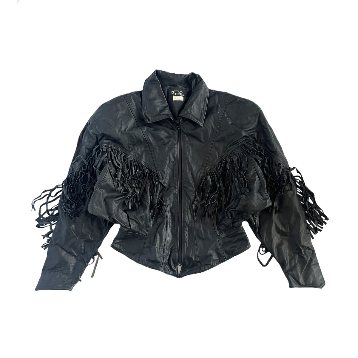 Black leather fringe western jacket