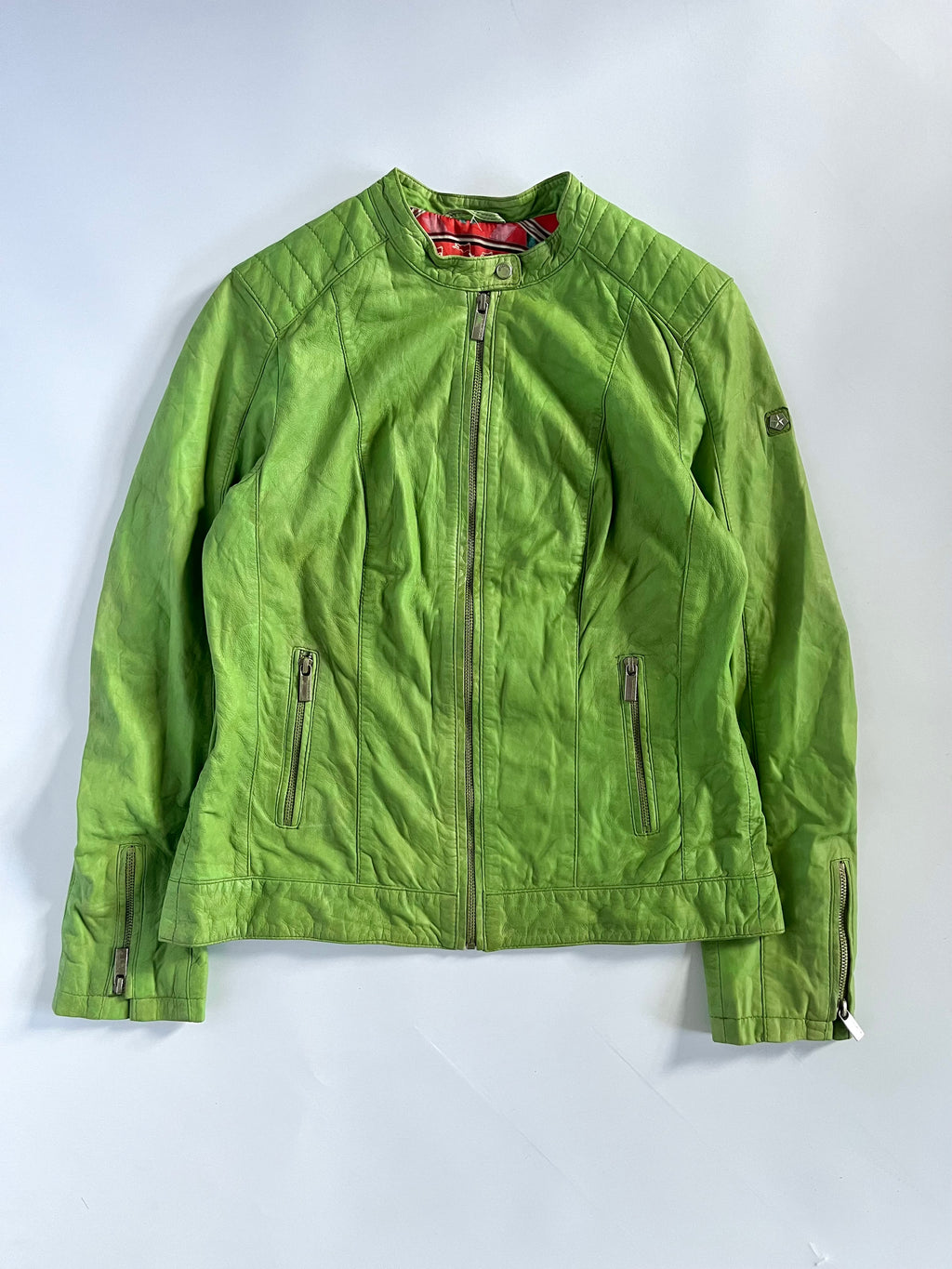 Lime green genuine leather moto jacket