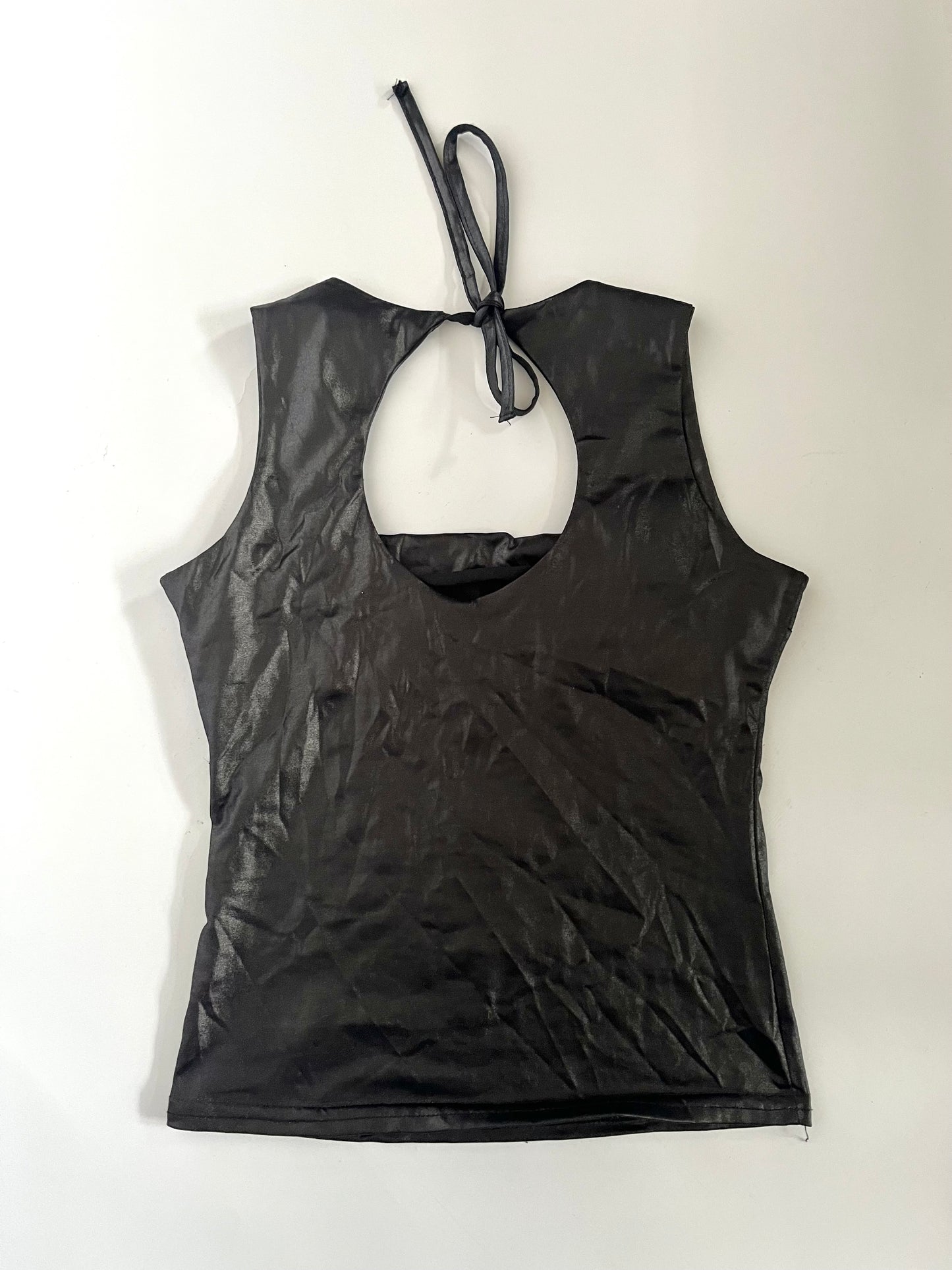 Black shiny cut out tank top