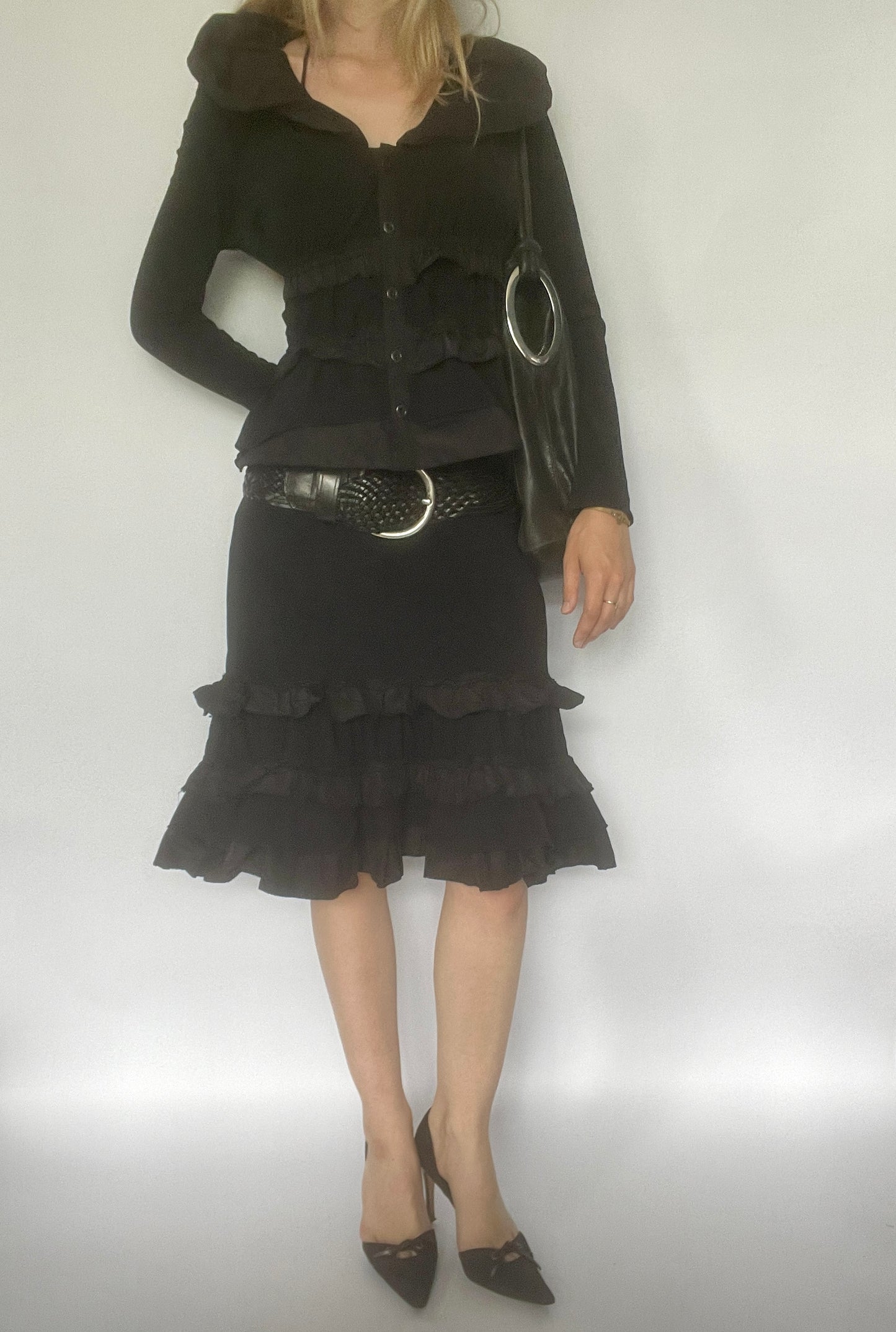 90’s shell ruffle skirt & blazer set